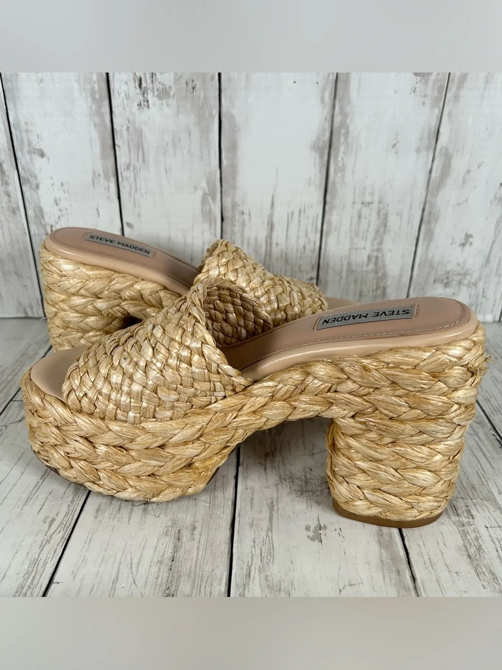 Steve Madden Bountiful Platform Chunky Raffia Sandals 9
